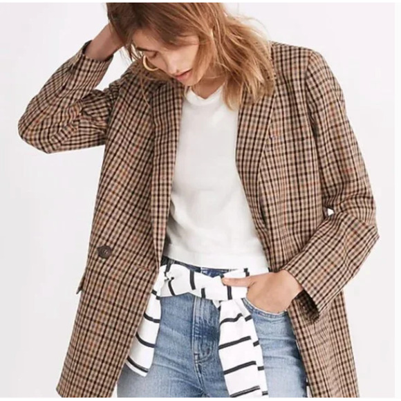 Madewell Dorset Blazer in Coster Plaid Brown Check Oversized Jacket Size XL - Picture 1 of 10